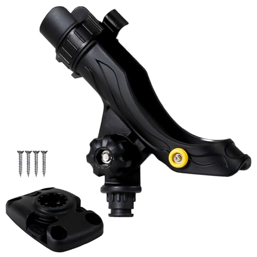 Five Oceans Fishing Rod Holder for Boat with Deck Mount Base, Black, High-Impact Nylon for Boats & Kayaks, Multiple Sizes - style: Large Rod Holder + Sliding-lock Base