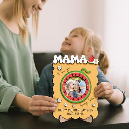 Personalized Mom Wooden Magnets Frame with Picture, Custom Gifts for Mother's Day from Daughter Son, Custom Fridge Magnet Photo Frame with Names and Quote, Gifts Ideas for Parents Day, Mom, Grandma - color: 0. Mom-07