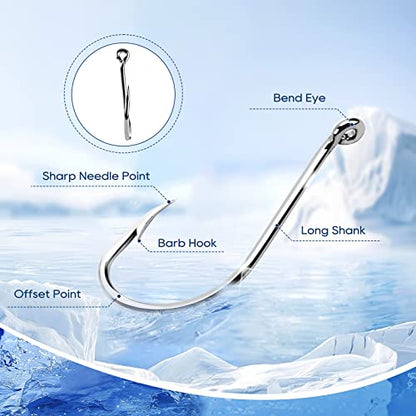 UCEC Octopus Hooks Saltwater Freshwater, Small Fishing Hooks 1000/400/150PCS Barbed Catfish Bend Eye Circle Hook, for Dad Fish Hook Kit Size1/0#1#2#3#4#5#6#7#8#9#10#11#12 - color: 400 Pack Sliver