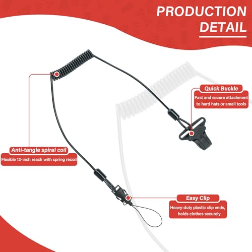 MELOTOUGH Coiled Lanyard,Hard Hat Lanyard with Clamp End,No Snag Design for Hard Hat,Weight Capacity 2lbs - color: Black