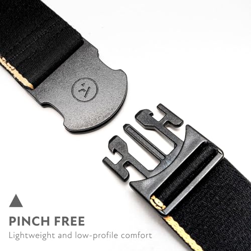 Arcade The Original Unisex Adventure Belt, Heavy Duty Elastic Webbing, Non-Metal Travel Friendly Buckle - color: Black/Khaki, size: Standard (Up to 40"); 1.5" Wide