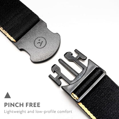Arcade The Original Unisex Adventure Belt, Heavy Duty Elastic Webbing, Non-Metal Travel Friendly Buckle - color: Black/Khaki, size: Standard (Up to 40"); 1.5" Wide