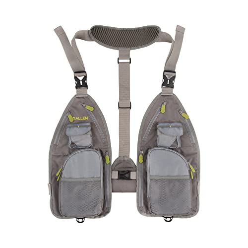 Allen Company Ultra-Light Gallatin Strap Pack Fishing Vest, Fits up to 4 Tackle/Fly Boxes, 14 Accessory Pockets - color: Gray/Lime