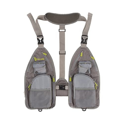 Allen Company Ultra-Light Gallatin Strap Pack Fishing Vest, Fits up to 4 Tackle/Fly Boxes, 14 Accessory Pockets - color: Gray/Lime