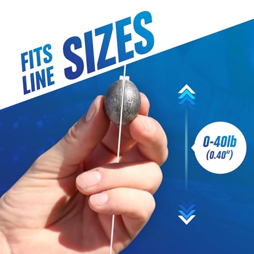Removable & Knotless Fishing Weights for Saltwater Fishing, Tackle Sliding Sinkers for Line & Rod, Oval Fishing Equipment for Sea, Lake - size: 2oz