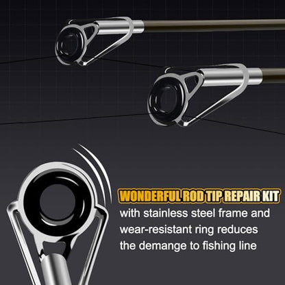 Rod Tip Repair Kit 50pcs Fishing Rod Tips Replacement Set with Storage Box, 10 Sizes Pole Tip Repair Kit - size: A-Iron rod tip kit