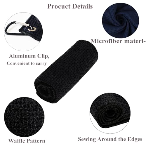 Livious 3 Pack Golf Towels,16" x 16" Portable Microfiber Fabric Waffle Pattern Golf Towel for Golf Bag with Carabiner Clip - color: Black/Gray/Red