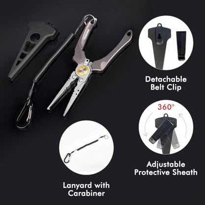 TRUSCEND Lockable Fishing Pliers with High Tungsten Carbide Cutter, Innovative Ergonomic Handy Handle, Saltwater Corrosion Resistant Teflon Coated Fishing Tool, Super Light Multi-Function Fishing Gear - color: A4-gray