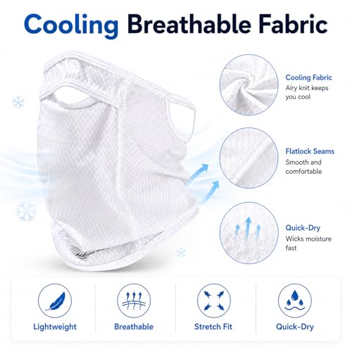 Sun Protection Face Mask with Neck Cover, Cooling Breathable Ear Loop Neck Gaiter for Fishing Cycling Running - color: White