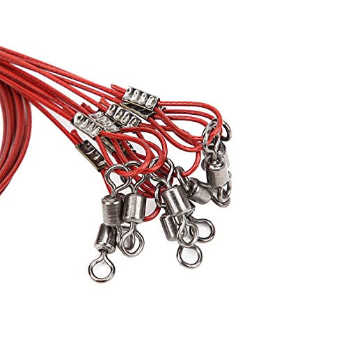Anti Bite Fishing Line Steel Wire Leader with Rolling, Heavy Duty Fishing Wire Leash for Sea Enthusiasts - color: Red