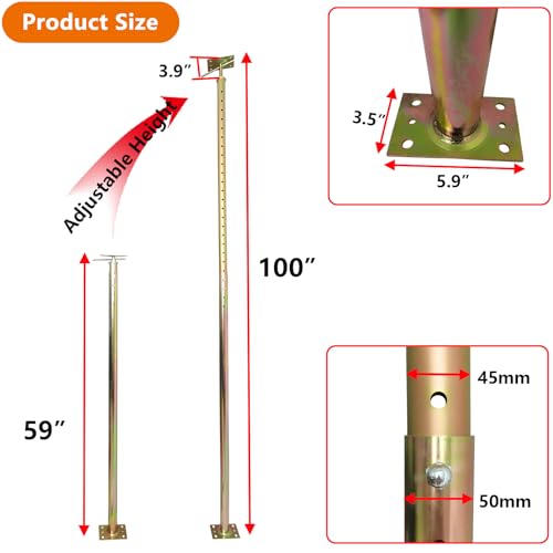 2 Pack 59" - 100" Adjustable House Floor Wall Jack Post Pole Rod Fit for Leveling Framing Basement Crawlspace Beam Roof Stair Ceiling - size: 59-100 inch