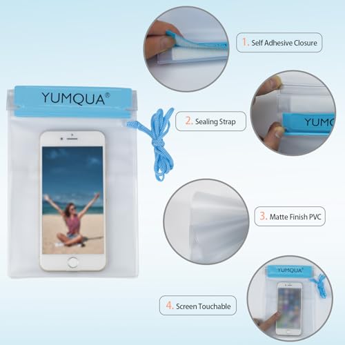 YUMQUA Clear Waterproof Bag, Waterproof Document Pouch Passport Holder Water Tight Map Case Waterproof Pouch Water Proof Small Dry Bags for Kindle Phone Tablet Camera, Kayak Boat PaddleBoard - color: Blue