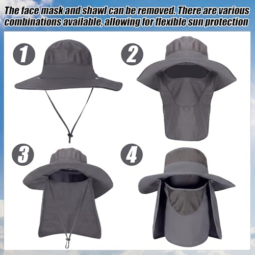 4 Pack Sun Hats for Men Women UPF 50+ Wide Brim Fishing Bucket Hat Summer Outdoor UV Protection Adjustable Neck Flap - color: Light Gray, Gray, Black, Khaki