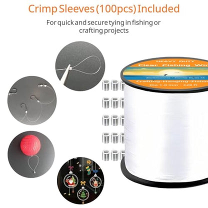 Aboda Clear Fishing Line 0.2-1 mm, Strong Invisible Nylon Fishing Wire 8-100 lb Test Includes Crimp Sleeves, Clear String for Hanging Decorations Balloons Garlands Beading Crafts & Jewelry - size: 0.8 mm, 656 ft, 80lb
