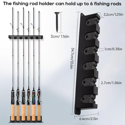 Axlksia Fishing Rod Holder Wall Mount, 1 Pair Fishing Pole Holders for Garage, Boats, 6 Fishing Rod Storage Racks (Vertical Grey) - color: Vertical Grey