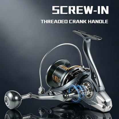Fishing Spinning Reel, 10000/12000 Saltwater Spinning Reel, 45LBS Max Drag, CNC Aluminum Screw-in Handle & Spool, Oscillating Guide Rod System, Surf Fishing Reel for Beach & Boat Fishing - size: 10000