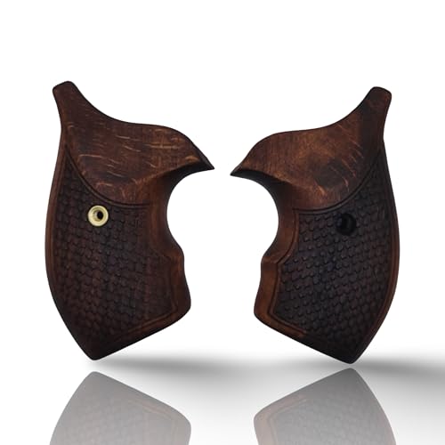J Round Revolver Grips Compatible with S&W, Real Wood Gun Grips fits Smith & Wesson J Frame Round Butt .38 Special and 9mm Revolvers/Screw Included - color: Fishscale - Brown, size: Beech Wood