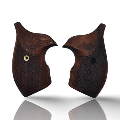 J Round Revolver Grips Compatible with S&W, Real Wood Gun Grips fits Smith & Wesson J Frame Round Butt .38 Special and 9mm Revolvers/Screw Included - color: Fishscale - Brown, size: Beech Wood