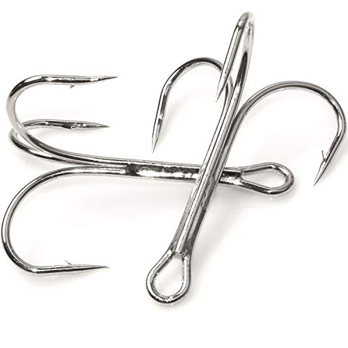 Fishing Treble Hooks, Freshwater Saltwater Triple Fishing Hooks for Snagging Trout Walleye Catfish Lures Baits Replacment, Extra Strong Sharp, Silver, 20/50pcs - size: 10/0-50pcs