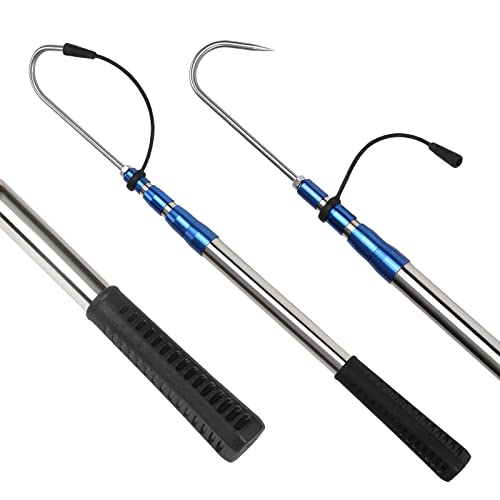 KOMCLUB Telescopic Fishing Gaff with Super Sharp Spear Hook Lightweight Hand Fish Gaff for Freshwater Saltwater Fishing - color: Blue