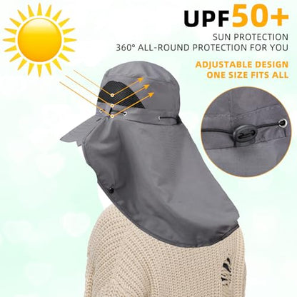 Cuffbow 3 Pcs Sun Hat for Men Women with Neck Flap Breathable Wide Brim Bucket Hat UV Protection UPF 50+ Fishing Hiking - color: Black, Dark Gray, Army Green