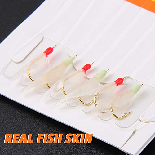 Fishing Bait Rigs Saltwater, 10Packs Surf Fishing Rigs with Fish Skin Feather Fishing Hooks Swivels Glow Beads Rigs Sea Bass Rigs Fishing Bait Lures - color: AFA, size: 6#