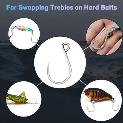 Inline Single Hooks 25Pcs Fishing in line Hooks for Treble Hook Replacement for Hard Lures Large Eye/Barbed Saltwater Freshwater - size: 2/0_25pcs