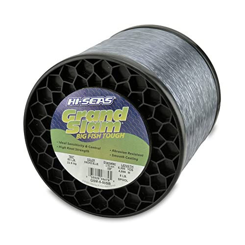 HI-SEAS Grand Slam Monofilament Fishing Line - Strong & Abrasion Resistant in Clear, Pink, Green, Smoke Blue, Fluorescent Yellow Freshwater & Saltwater - 5 lb Spool - color: Smoke Blue, style: 50 Lb Test, 0.70 Mm Dia, 5300 Yd