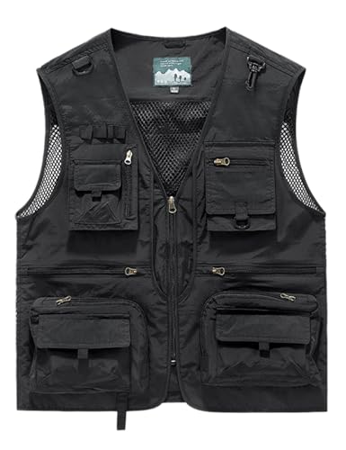 Gihuo Mens Fishing Vest Lightweight Utility Vests Cargo Outdoor Safari Travel Vest with Pockets - color: Black, size: X-Large