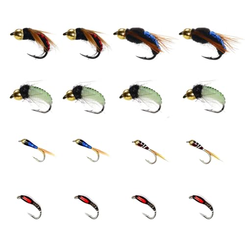 Fly Fishing Flies Assortment Kit, 16 Pcs Hand-Tied Dry Wet Fly Fishing Lures, Nymphs, Streamers, Terrestrials for Trout Bass Sunfish, Pike with Fly Box