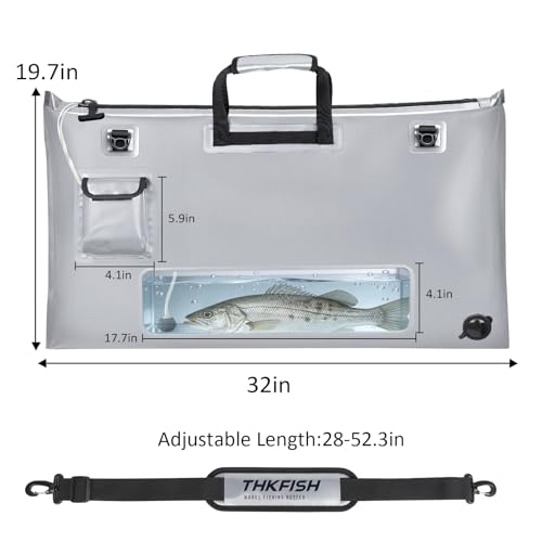 THKFISH Fish Tournament Weigh in Bag for Bass Fishing with Leakproof Zipper | Heavy Duty Live Fish Bags for Caught Fish with Waterproof Zipper and Mesh Liner,Puncture Resistant - color: Silver-32×19.7in