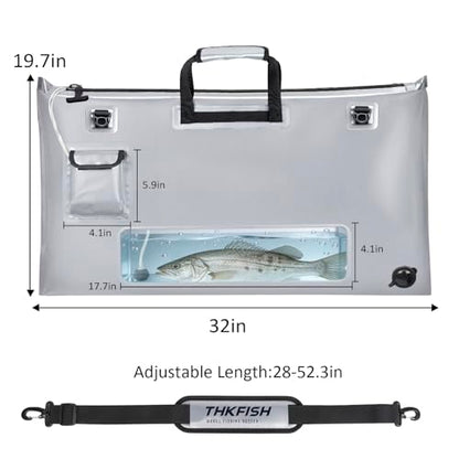 THKFISH Fish Tournament Weigh in Bag for Bass Fishing with Leakproof Zipper | Heavy Duty Live Fish Bags for Caught Fish with Waterproof Zipper and Mesh Liner,Puncture Resistant - color: Silver-32×19.7in