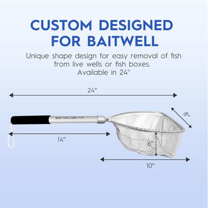 BasicGear Compact Baitwell Net for Live Bait – Soft Nylon Mesh, Aluminum Frame, EVA Non-Slip Grip & Anti-Drop Rope - size: Medium