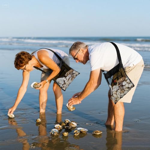 VioraWhite 2 Pcs Extra Large 14 x 16inch Clam Mesh Chum Beach Bags for Seashells Clams Treasures Sand Away Foldable Shell Collection Bags with Adjustable Straps (Black,Dark Blue) - color: Black, Dark Blue