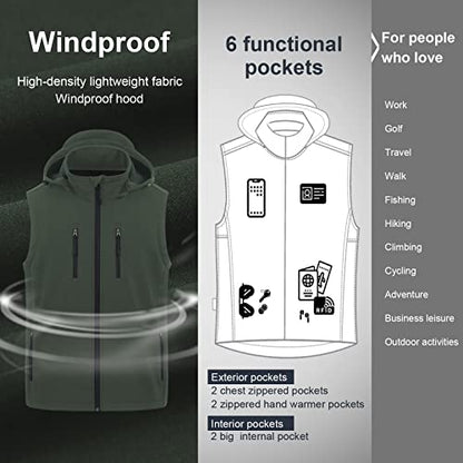 CREATMO US Men's Casual Lightweight Warm Thin Outerwear Vest Windbreaker Sleeveless Jacket With Removable Hood - color: Army Green, size: 4X-Large