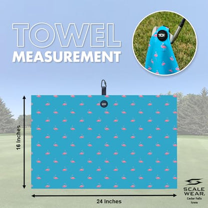 Magnetic Microfiber Waffle Golf Towel – Large 16"x24" Clean Golf Club Ball Magnet Clip to Hang on Bag Cart Strong Premium Ultra Absorbent Gear Blue Flamingo Men (Small Flamingos) - color: Small Flamingos