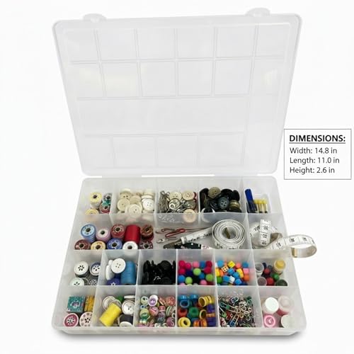Giotto Tackle Box Organizer with 19 Compartments Clear Plastic Storage Box with Dividers for Fishing Lures 15.0 x 11.0 x 2.4 for Drawer Desk,Crafts Accessories Beads Screws Small Parts Organizer Case