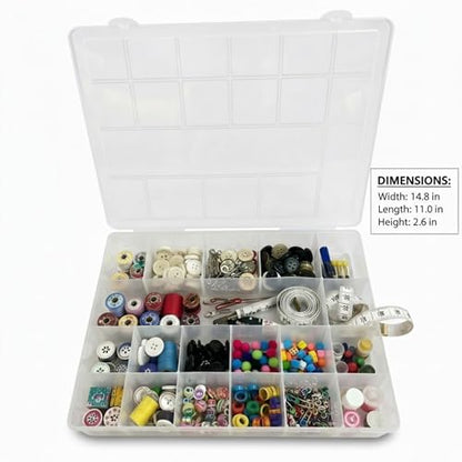 Giotto Tackle Box Organizer with 19 Compartments Clear Plastic Storage Box with Dividers for Fishing Lures 15.0 x 11.0 x 2.4 for Drawer Desk,Crafts Accessories Beads Screws Small Parts Organizer Case