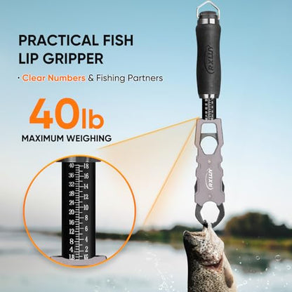 11.5" Fish Lip Gripper with Scale, Max 40lbs Scale, 360° Swivel Non-Slip Handle, Fish Grabber Control Tool for Safe, Hook Removal, Easy Catch & Release, Fishing Gifts for Men Women - color: Black