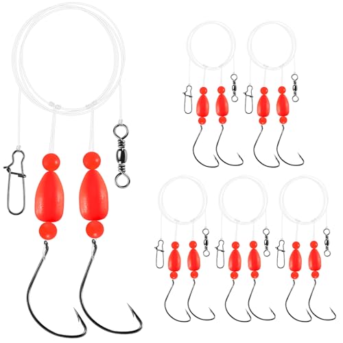 Alwonder 5-Pack Pompano Rigs Surf Fishing Rigs with Snell Floats, Saltwater Live Bait Rig Swivels Duo Lock Snaps Circle Wide Gap Kahle Hooks Rig for Beach Surf Casting Pier Jetty Fishing - color: Red 5-Pack, size: #2 Wide Gap Hook