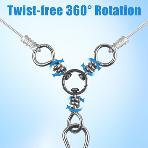 OROOTL 3 Way Snap Swivels Fishing Tackle, 50pcs Three Way Swivel with Duo Lock Snap Stainless Steel Cross Line Barrel Triple Swivels Snaps Connector for Saltwater Freshwater Fishing - size: 4#_46lb-50pcs