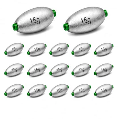 Egg Sinkers Fishing Weights with Plastic Core, Oval Lead Slip Sinker Set for Bass Catfish Saltwater Freshwater, Line Protecting Sliding Weights Tackle Kit (7g 10g 15g 20g) - size: 15g-15 pcs
