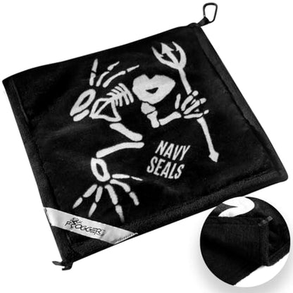 Frogger Amphibian 2-in-1 Golf Towel with Wet and Dry Technology, Navy Seals, Premium Golf Bag Accessory with Carabiner Clip, Ultra Absorbent, for Golf Dads - color: Black