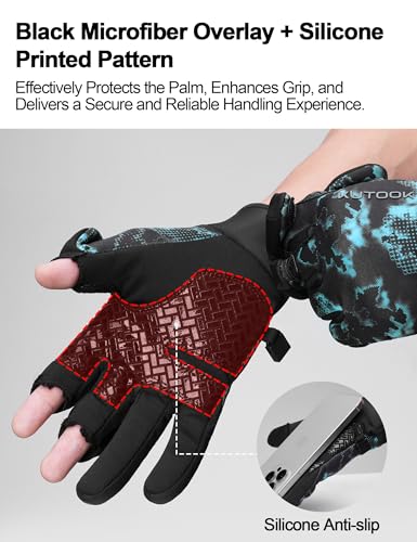 KUTOOK Winter Fishing Gloves for Men& Women Waterproof Glove Cold Weather Hunting Photography Shooting Hiking - color: Blue-Black, size: X-Large