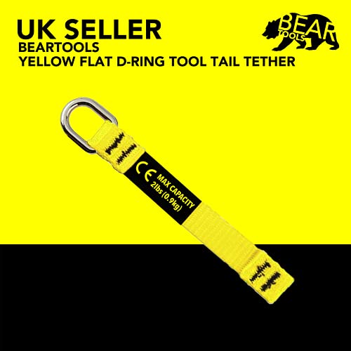 BearTOOLS Yellow Flat D-Ring Tool Tail Tethers, 2-In-1 Application, Max Load 0.9KG, 12CM x 12MM (6, Yellow) - size: 6-pack