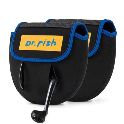 Dr.Fish Spinning Fishing Reel Cover, Fits 1000-6000+, Neoprene Protective Bag with Handle Slot, Spinning Reel Storage Case Pouch Accessories 6000+ 2 Pack - color: XXL(2 Pack, 6000 and up)