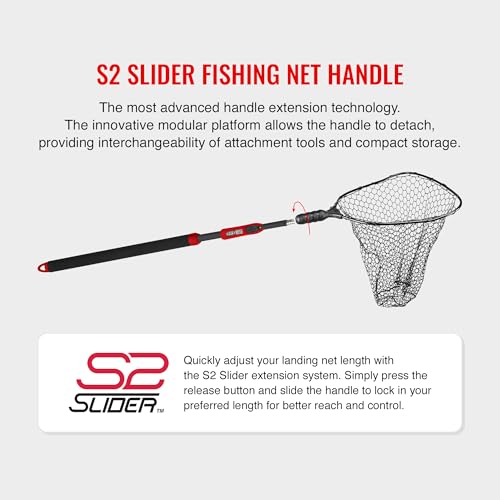 EGO S2 Slider Fishing Net Handle | Adjustable Extension Handle, Minimal Water Drag Design, Ergonomic Foam Grip for Landing Nets - size: 29" to 60" Handle, 19" x 21" Hoop, style: Lightweight Non-tangle Deep Rubber Mesh