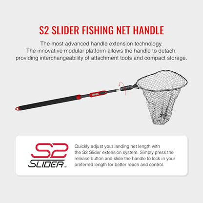 EGO S2 Slider Fishing Net Handle | Adjustable Extension Handle, Minimal Water Drag Design, Ergonomic Foam Grip for Landing Nets - size: 29" to 60" Handle, 19" x 21" Hoop, style: Lightweight Non-tangle Deep Rubber Mesh