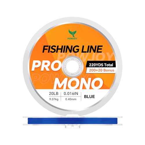 Monofilament Fishing Line with Knot Guide Card, Tangle-Free Snap Ring for No More Mess, Low Memory Smooth Casting Nylon Mono String, 15/20/30/50/80LB, 220-1050 Yards - color: Blue, size: 20LB 220Yards