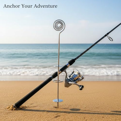 Stainless Steel Fishing Rod Holder with Ground Spike for Sand and Soil, Shoreline Anchor Support (Silver)